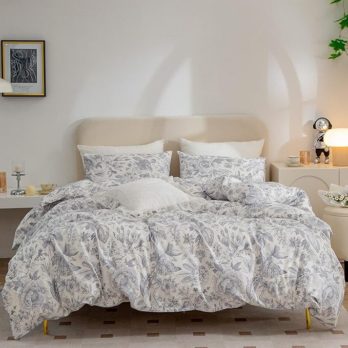 Jane yre Duvet Cover Twin Flowers, Brushed Microfiber 3 Pieces Floral Bedding Set, Garden Style Flower Pattern Twin Flower Duvet Cover, with Zipper Closure, Luxury Soft Breathable Comfy