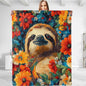 Adorable Sloth Floral Blanket,Decorative Throw with Cute Animal and Colorful Flower,Lightweight Flannel Blankets for Picnic,Sofa,Bed,Travel,Ideal Gifts for Kids Adults 50"x60"