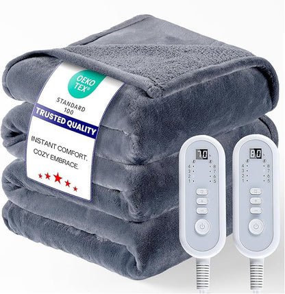 Heated Blanket Electric Queen Size 84"x90" with Dual Controls, Heating Blanket with Flannel & Sherpa for Bed, 8 Heat Levels & 10 Hours Auto Off, Full Body, Couch, Home Use, Machine Washable, Warm Gift