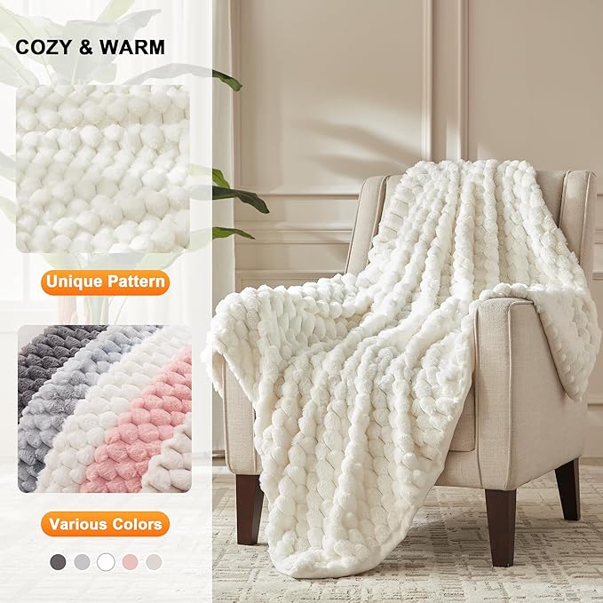 Heated Throw Blanket - Fast Heating 3D Jacquard Electric Heated Blanket, Cozy Heating Blanket with 6 Heating Settings & 4 Hours Auto-Off, 50"x60", White