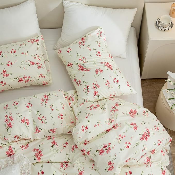 Floral Duvet Covers Queen, 100% Soft Microfiber Chic Floral Bedding Sets Queen 3 Pieces Flower Duvet Cover Queen for All Seasons, 1 Duvet Cover and 2 Pillowcases with Zipper Closure (Floral, Queen)