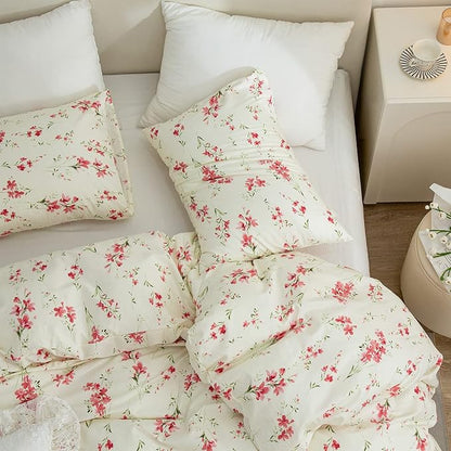Floral Duvet Covers Queen, 100% Soft Microfiber Chic Floral Bedding Sets Queen 3 Pieces Flower Duvet Cover Queen for All Seasons, 1 Duvet Cover and 2 Pillowcases with Zipper Closure (Floral, Queen)