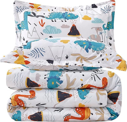 JSD Dinosaur Kids Comforter Set for Boys Girls, 3 Piece Full Microfiber Comforter with Pillow Sham, Lightweight All Season Washable