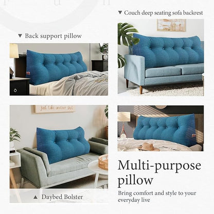8 lbs Thickened Twin Headboard Pillow Wedge College Dorm Bed Pillow for Backrest Reading Triangular Pillow with Side Pocket for Sitting in Bed, Dorm Bedding Essentials for Girls & Boys Blue