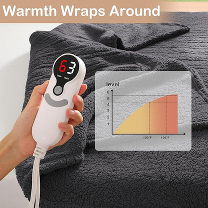 Electric Heated Blanket Full Size 72"×84" with 6 Heating Levels & 1-10Hs Auto Off, Heating Blanket Double Sided Plush Sherpa, Fast Heating, Machine Washable for Christmas Gift - Dark Gray