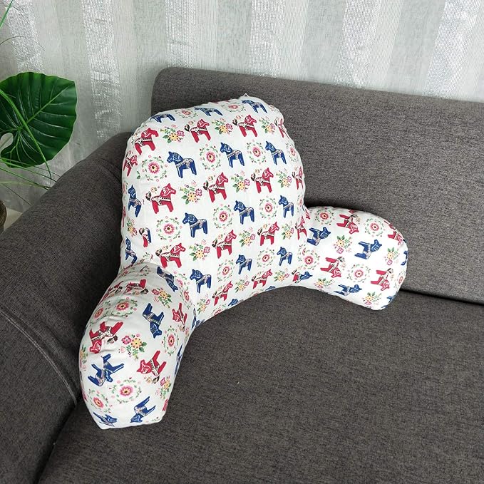 Bohemian Printed Reading Pillow with Support Arms Soft Bed Rest Pillows Back Support Cushion for Kids Reading Watching TV Sitting Up in Bed (23"×16"×10",Horse)