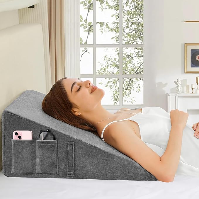 Wedge Pillow for Sleeping, 10" Bed Wedge Pillow for After Surgery, Triangle Pillow Wedge for Heartburn, Acid Reflux, GERD, Back Pain Relief, Neck Pain, Soft & Cooling Memory Foam Top