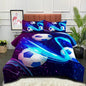 Peopleareok Soccer Comforter Set Queen (90x90 Inch), Purple Blue Soccer Theme Comforter, Sports Football Comforter, 3 Pieces Soft Microfiber Football Bedding Set for Boys Kids with 2 Pillowcases