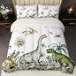 QOOMO Jurassic Dinosaurs Sherpa Comforter Set Full/Queen, Primitive Senling Sherpa Fleece, Plush and Warm Bedding Comforter Sets, Down Alternative Ultra Soft and Cozy Comforter Set for Boys, 3-Piece