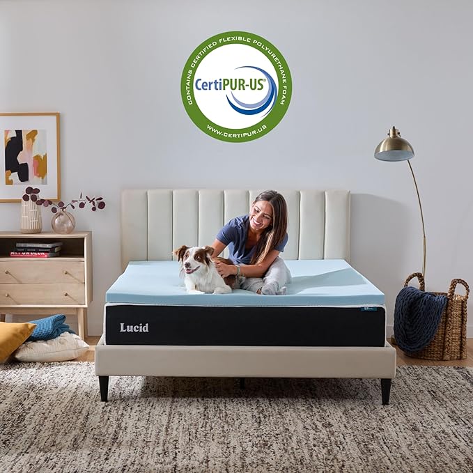 LUCID 3 Inch Mattress Topper Full XL - Gel Infused Memory Foam – Memory Foam Mattress Topper Full – Ventilated Design – CertiPur Certified