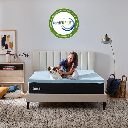 LUCID 3 Inch Mattress Topper Full XL - Gel Infused Memory Foam – Memory Foam Mattress Topper Full – Ventilated Design – CertiPur Certified