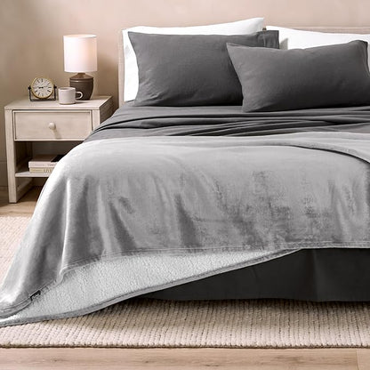 Bare Home Sherpa Fleece Blanket - Throw/Travel Size - Blanket for Bed, Sofa, and Couch - Warm & Lightweight - Fluffy & Soft - Reversible (Throw/Travel, Light Grey)