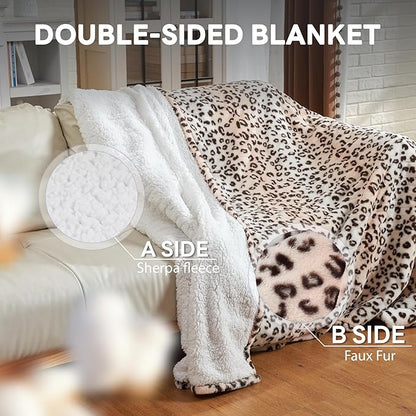 Heated Blanket Electric Blanket Full Size 84"x72" Fast Heating Electric Blanket with 12 Hours Auto-Off and 6 Heating Settings Overheat Protection Cozy Soft Faux Fur Heated Throw Blanket ETL, Leopard