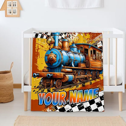 Blanket for Boys, Personalized Train Throw Blanket Gifts for Kids Boys Age 6-8, 40"x50" Cute Custom Flannel Blankets Gift for Son Cars Lovers Lightweight Throws for Couch Sofa Bed Decor