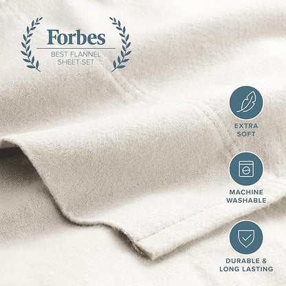 Bare Home Flannel Sheet Set 100% Cotton, Velvety Soft Heavyweight - Double Brushed Flannel - Deep Pocket (King, Cream)