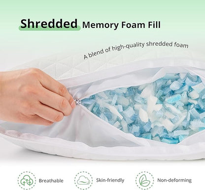 EGOHOME Shredded Memory Foam Pillows, Adjustable Bed Pillows for Side, Back or Stomach Sleepers, Neck Pillows for Sleeping, Queen Size Pillow with Removable Cover(Pack of 1, Adjustable)