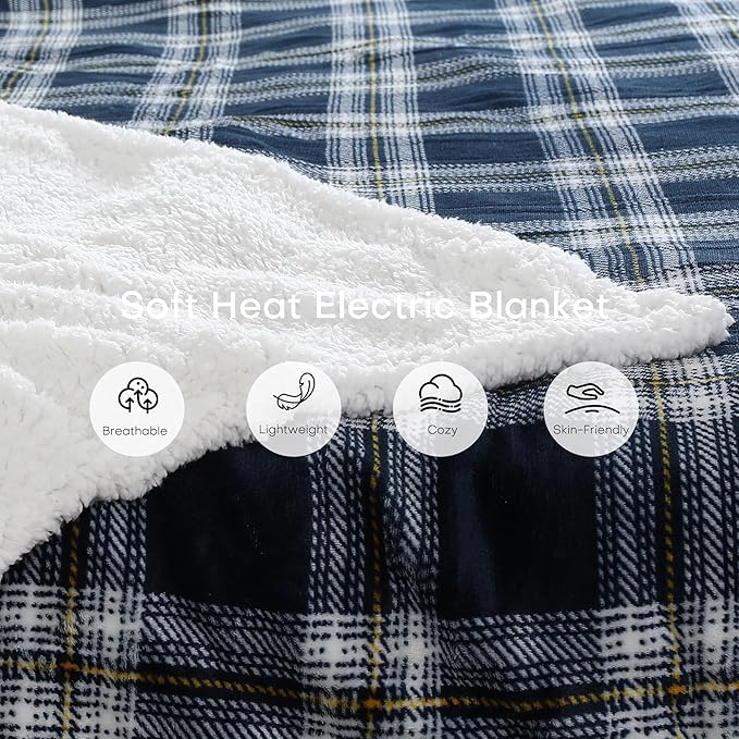 Electric Heated Blanket Full Size 72"x84" Microplush & Sherpa Fabric, Machine Washable 4 Heat Settings & 10 Hours Auto Off - Geometry Lattice