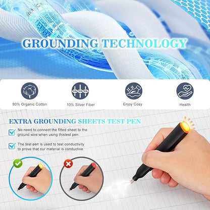 HLLBLL® Grounding Bedding Sheet Set, Bed Sheets and Pillowcase Set, 90% Organic Cotton+10% Pure Silver Organic Fitted Grounded Sheet for Improved Sleep, Pain Relief (White, (78 * 80.2 * 15inch))