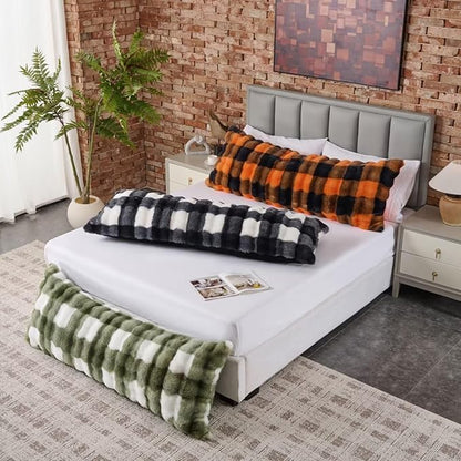 Full Body Pillow 20x54 Inch,Memory Foam Pregnancy Pillow for Side Sleepers,Orthopedic Back Support Maternity Pillow for Women (with Removable Cover)-Sage Green Grid Print