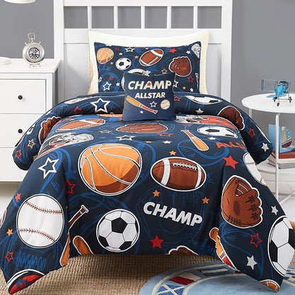 Kids Comforter Set Twin Size for Boys, Glow in The Dark Ball Games Bedding Set 1 Comforter, 1 Decor Pillow, 1 Pillow Shams