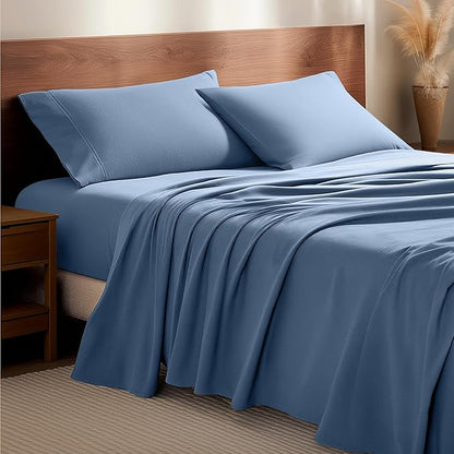 Bare Home Flannel Sheet Set 100% Cotton, Velvety Soft Heavyweight - Double Brushed Flannel - Deep Pocket (Queen, Coronet Blue)
