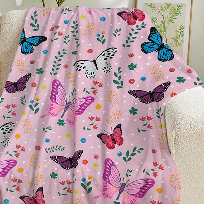 Butterfly Kids Throw Blanket for Girls Teens Toddler Pink Soft Fuzzy Flannel Bed Blanket Colorful Flowers Birthday Gifts for Women Girls Kids Teens Adults, 60”x80”