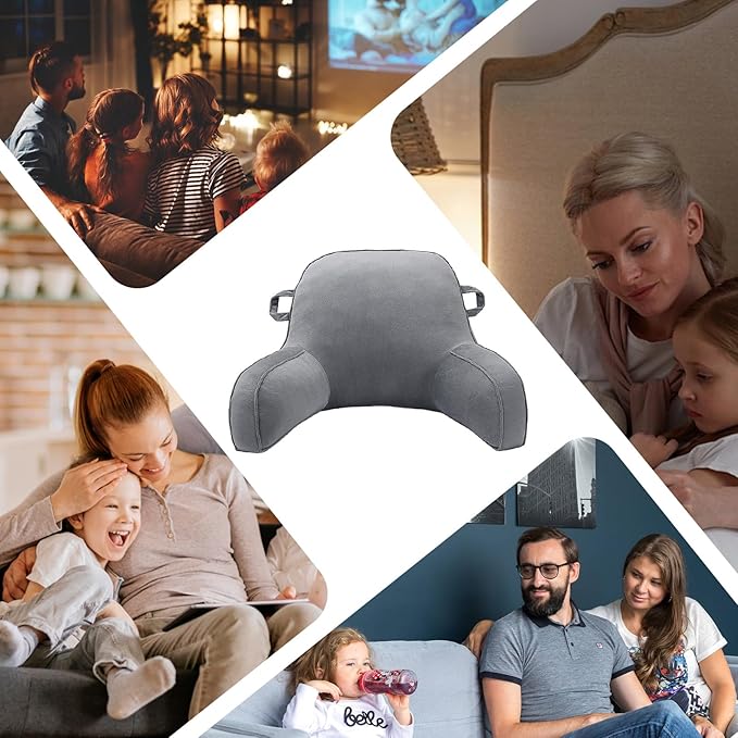 LiveGo Reading Pillow for Kids, Velvet Back Support Cushion for Sitting Up in Bed Adults, Kids Cuddle Cushion with Arms & Backrest Support Pillow for Teen Boys Girls Reading Bed Rest