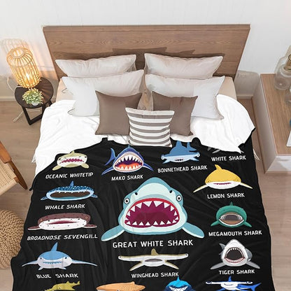 Shark Lovers King Size Blanket - Super Soft Warm Fleece Flannel for Travel, Bed, Sofa - Shark Faces Room Decor for Christmas, Birthday, Easter - 120"X90"-XL