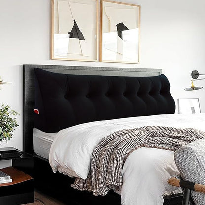 Triangle Headboard Pillow - 3 in 1 Large Bed Pillow as Wedge Reading Pillow, Large Couch Daybed Pillow or Positioning Support Backrest Back Cushion for Sitting in Bed Velvet King Black