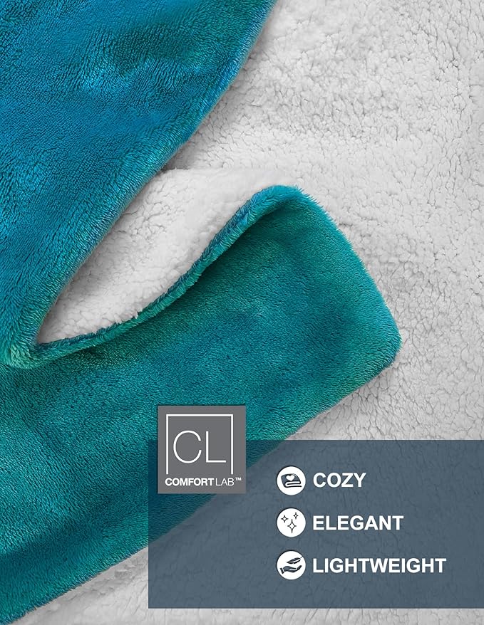 Comfort Lab Reversible Flannel Sherpa Throw Blanket - Elegant Fluffy Throw Blankets for Couch and Home Decor - Anti Pilling Non Shedding Cozy & Warm Fleece Throws - Oversize Throw (60" x 70") - Teal