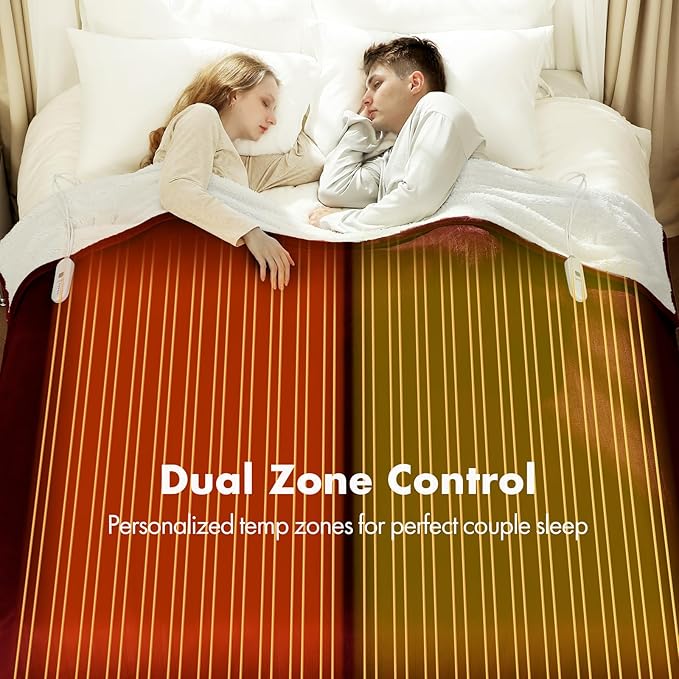 Electric Blanket Queen Size 84" x 90" - Flannel Sherpa Washable Heated Blanket with Dual Control, 5 Heating Levels & 10 Hours Auto Off, Heating Blanket with Overheat Protection for Home(Red)