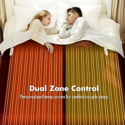 Electric Blanket Queen Size 84" x 90" - Flannel Sherpa Washable Heated Blanket with Dual Control, 5 Heating Levels & 10 Hours Auto Off, Heating Blanket with Overheat Protection for Home(Red)