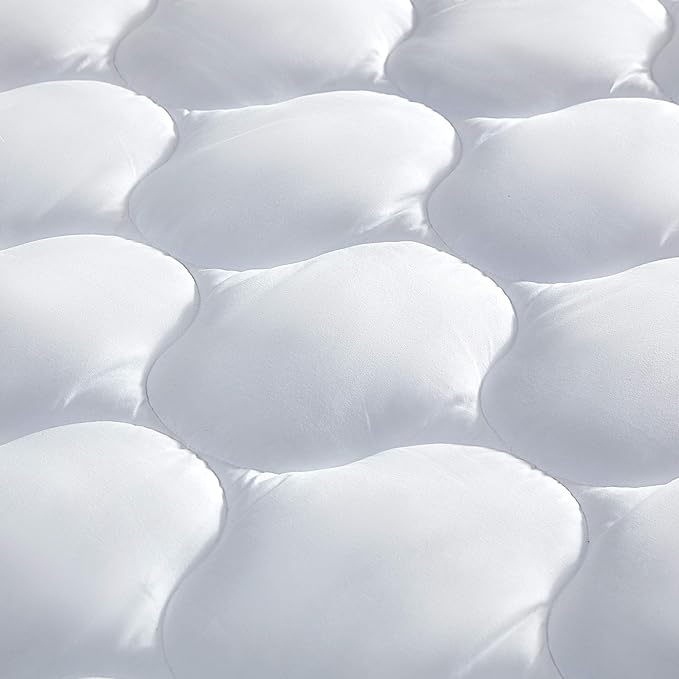 SLEEP ZONE Full Size Mattress Pad Protector, Quilted Fitted Bed Mattress Topper, Elastic Fitted Mattress Cover Stretches up to 21 Inches Deep, Machine Washable (White)