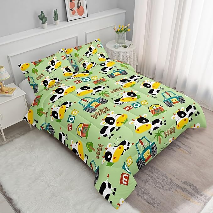 Cute Cow Comforter Set Farm Aninmal Printed Bedding Set with 1 Comforter and 2 Pillowcases for Boys and Girls Bedroom All Season(Cow Full)