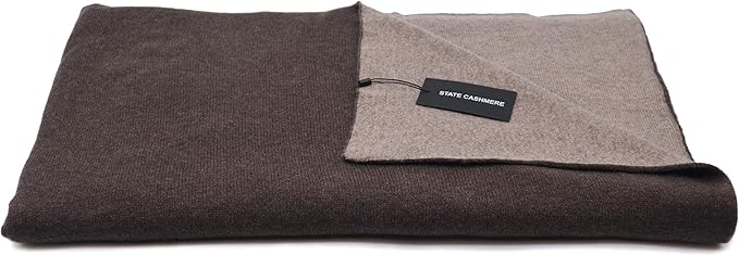 State Cashmere Reversible Throw Blanket - Ultra Soft Accent Blanket for Couch, Sofa & Bed Made with 100% Inner Mongolian Cashmere - Crafted Home Accessories - (Black Coffee/Winter Twig, 60"x50")