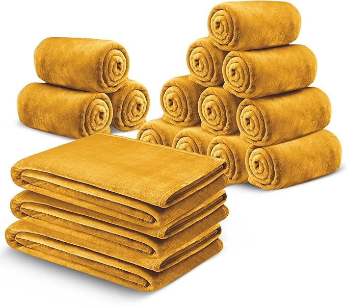 IR Imperial Rooms Fleece Blanket 16 Pack - Super Soft Fluffy Mustrad Throw Blanket for Sofa and Bed - Warm and Cozy Lightweight 400 GSM Microfiber Bed Throws Blankets, 50x60 Inches (Throw/Travel)