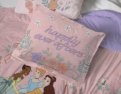 Jay Franco Kids Comforter Set Includes Sheets and Pillow Covers - Soft and Cozy Bed Set for Stylish Room Decor, Pink – Disney Princess, 7 Piece Full
