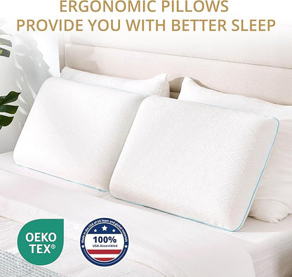 EGOHOME Bed Pillow Standard Size - Memory Foam Made in USA - for Side, Back and Stomach Sleepers, Neck Support with Washable & Removable Cover, Medium Soft, 1 Pack
