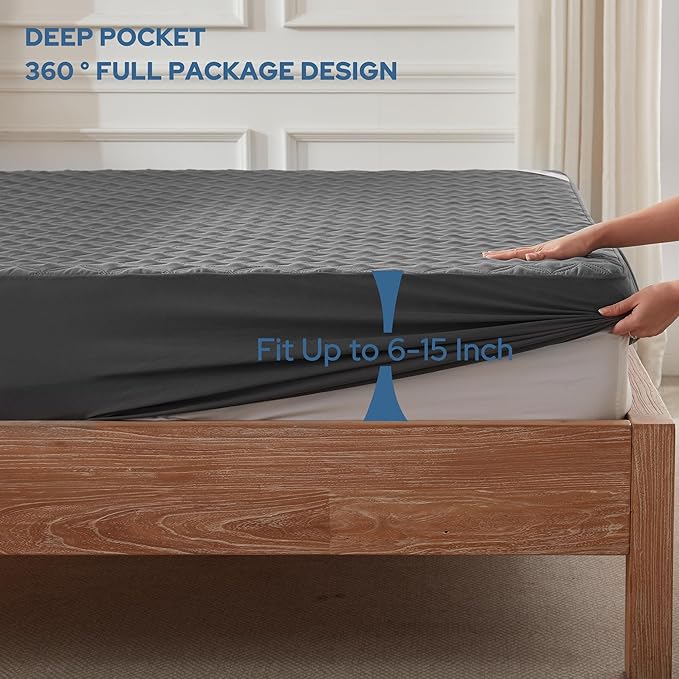 2 Pack Waterproof Mattress Protector, Twin Size Mattress Pad Noiseless with Deep Pocket Fitted for 6"-15", Breathable Dirt-Proof Single Bed Mattress Cover for Bedroom, Dorm Room (Gray)