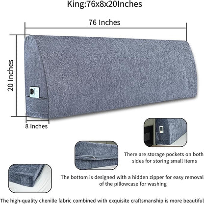 Headboard Wedge Pillow California King Headboard Pillow Memory Foam Reading Pillow Large Headboard Back Cushions for Bed Rest Dark Blue