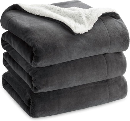 Bedsure GentleSoft Sherpa Fleece Blankets Queen Size for Bed - Thick and Warm Throw for Women and Men, Soft Fuzzy Plush Queen Blanket for Winter, Charcoal, 90x90 Inches