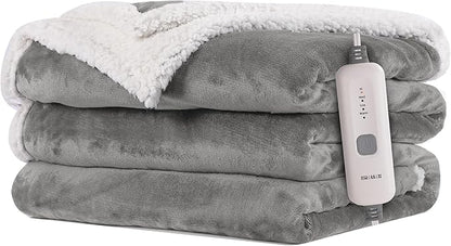 Electric Heated Blanket Flannel & Sherpa 62"x84" Twin Size - 4 Heat Levels 10H Auto Shut Off Fast Heating Cozy and Comfortable Warm Gifts, Machine Washable - Light Gray