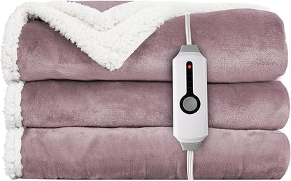 Electric Heated Blanket Throw Size - 50"x60", Soft Flannel Heating Blanket, 4 Heating Levels, 3 H Auto Shut Off, Breathable Warm and Washable for Sofa, Purple
