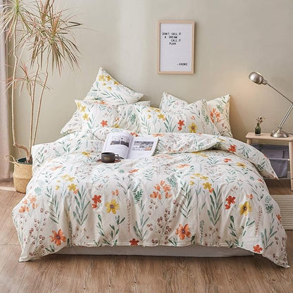 Floral King Duvet Cover Set, 3 Pieces 100% Soft Cotton King Bedding Set Flowers for Girl Women Vintage Style Flower Branches Pattern Duvet Covers with Zipper Closure, Lightweight, Breathable