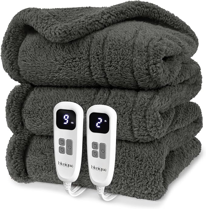 Heated Blanket Electric Blanket King - Fast Heating Blanket Throw Dual Control Double Sided Sherpa with 10 Heating Levels & 2-10 Hours Auto Off, Mashine Washable, 90 x 100 Inches, Grey