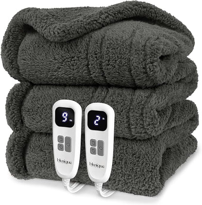 Heated Blanket Electric Blanket King - Fast Heating Blanket Throw Dual Control Double Sided Sherpa with 10 Heating Levels & 2-10 Hours Auto Off, Mashine Washable, 90 x 100 Inches, Grey