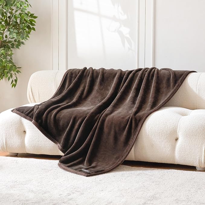 Mellowdy Extra Thick Hearty Plush Flannel Blanket (Peat Brown, 90x90) - 500GSM King Size Warm Blanket for Winter, Fall | Soft, Fluffy, Cuddly, Perfect for Bed, Oversized Throw for Couch, Sofa