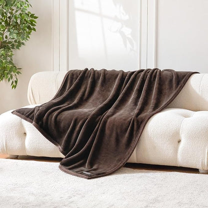 Mellowdy Extra Thick Hearty Plush Flannel Blanket (Peat Brown, 90x90) - 500GSM King Size Warm Blanket for Winter, Fall | Soft, Fluffy, Cuddly, Perfect for Bed, Oversized Throw for Couch, Sofa
