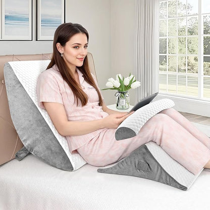 Bed Wedge Pillow for Sleeping, 3PCS Wedge Pillow Set for After Surgery, Adjustable 7 &12 inch Pillow Wedges for Acid Reflux Relief, Back Pain Relief, Sleep Apnea, Sitting Up, Headboard (White/Grey)