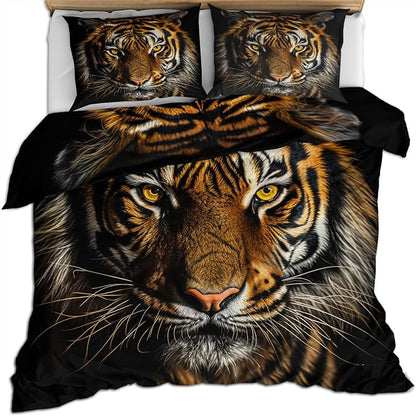 Americas Tiger Duvet Cover King Size, African Tiger Bedding Set 3 Piece Bedroom Decor Tropical Wild Animal Patterned Comforter Cover with Zipper Ties & 2 Pillowcases